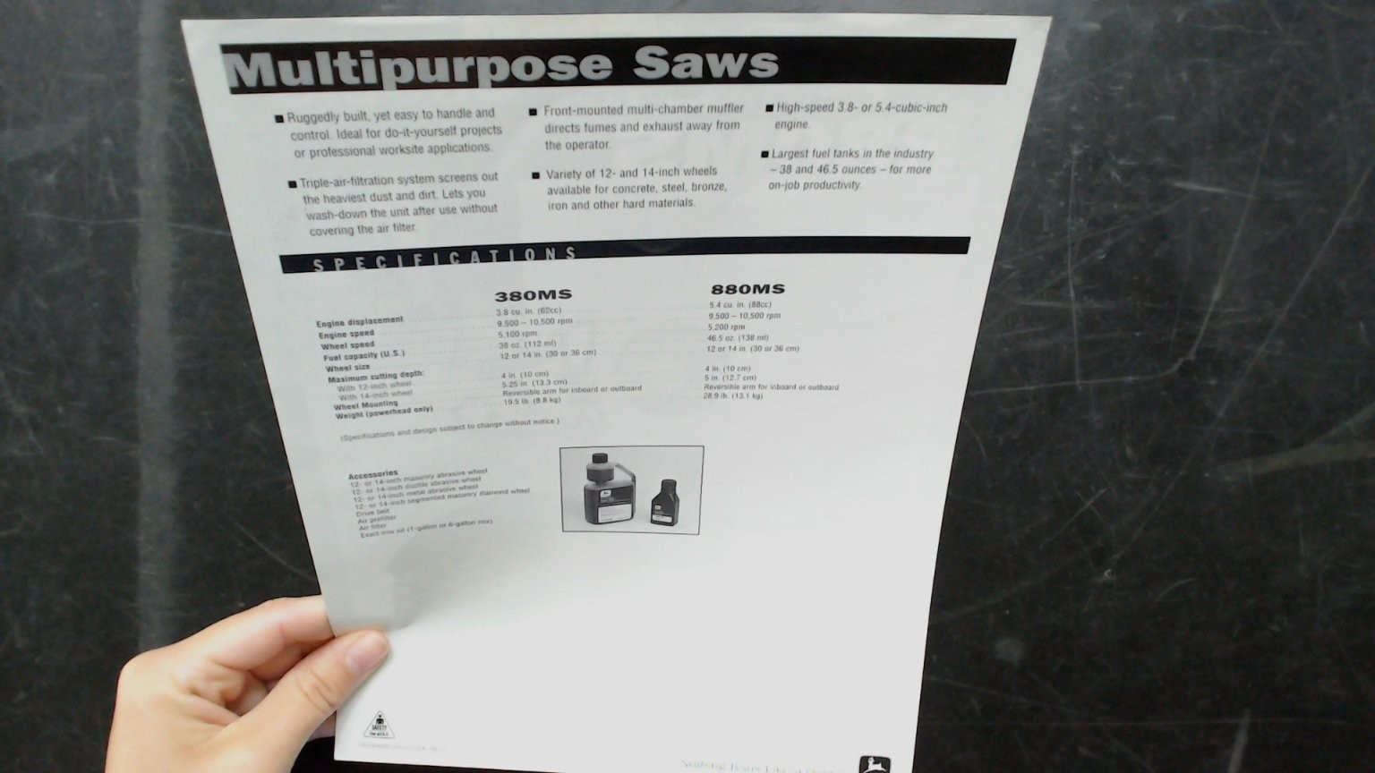 John Deere 880MS Multipurpose Saws Vintage Brochure Yellow Black