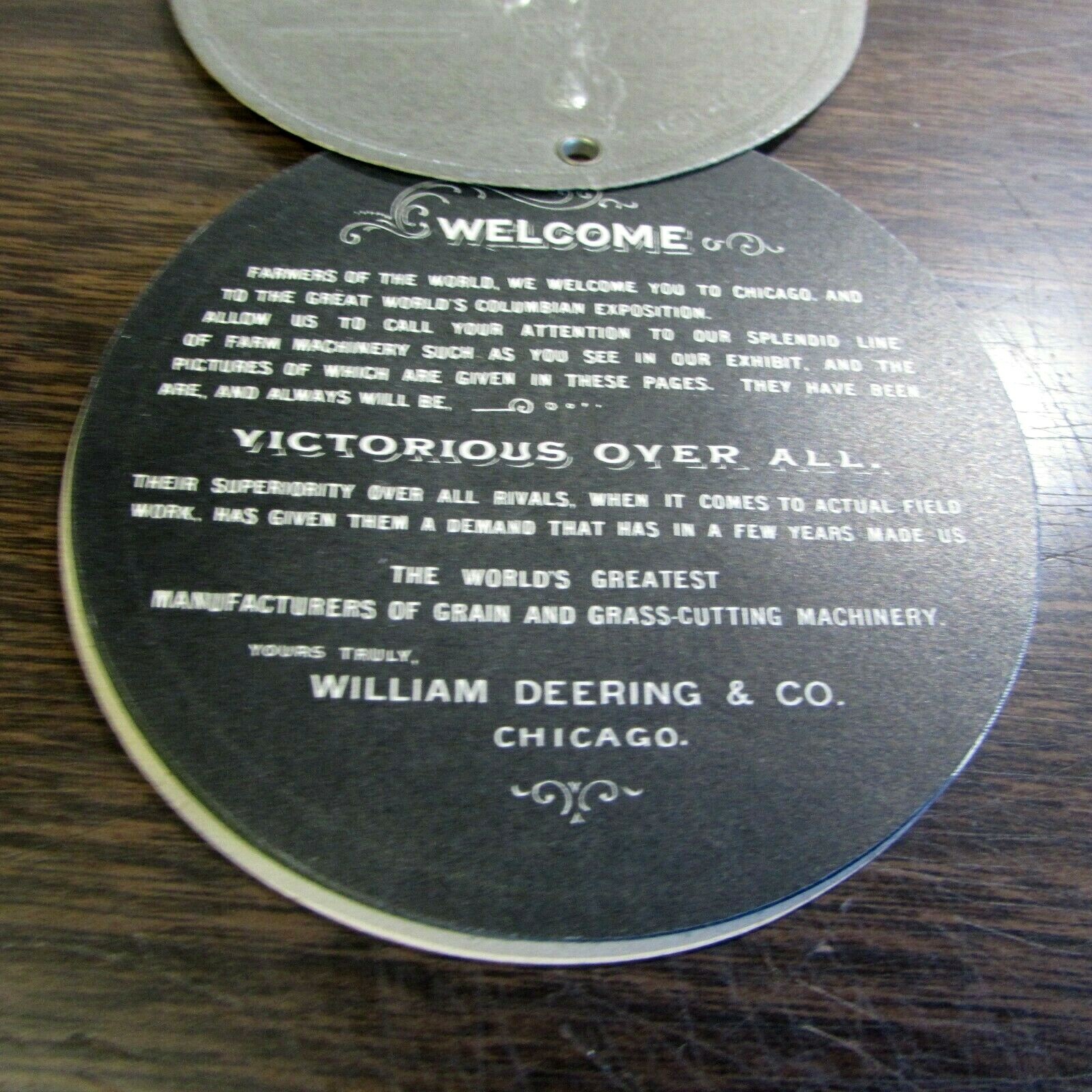 ANTIQUE « THE DEERING VICTORIOUS IN EVERY FIELD – ADVERTISING DISKS – VERY GOOD