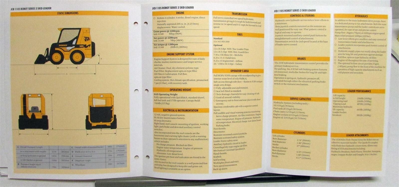 1990s JCB 1105 Robot Specifications Construction Sales Brochure
