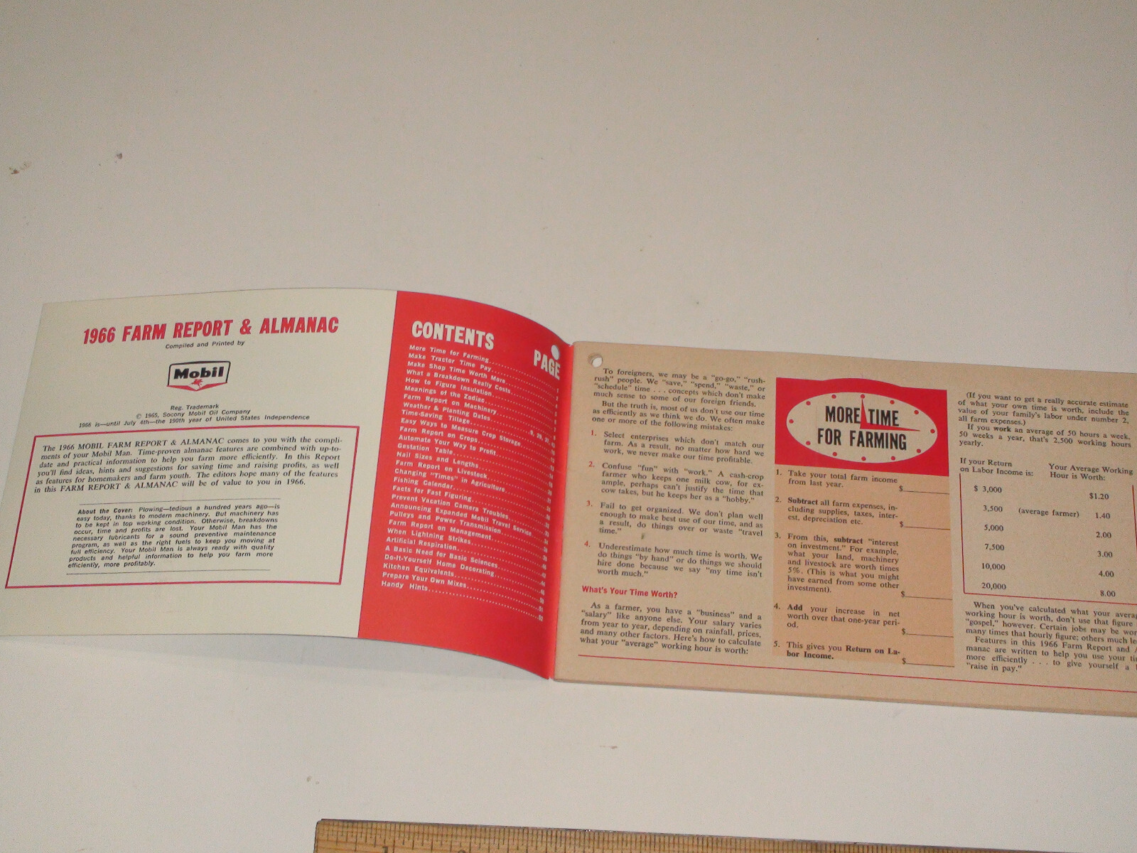 VTG 1966 Mobil Farm Report & Almanac Calendar, Lunar, Weather & Handy Hints 54pg