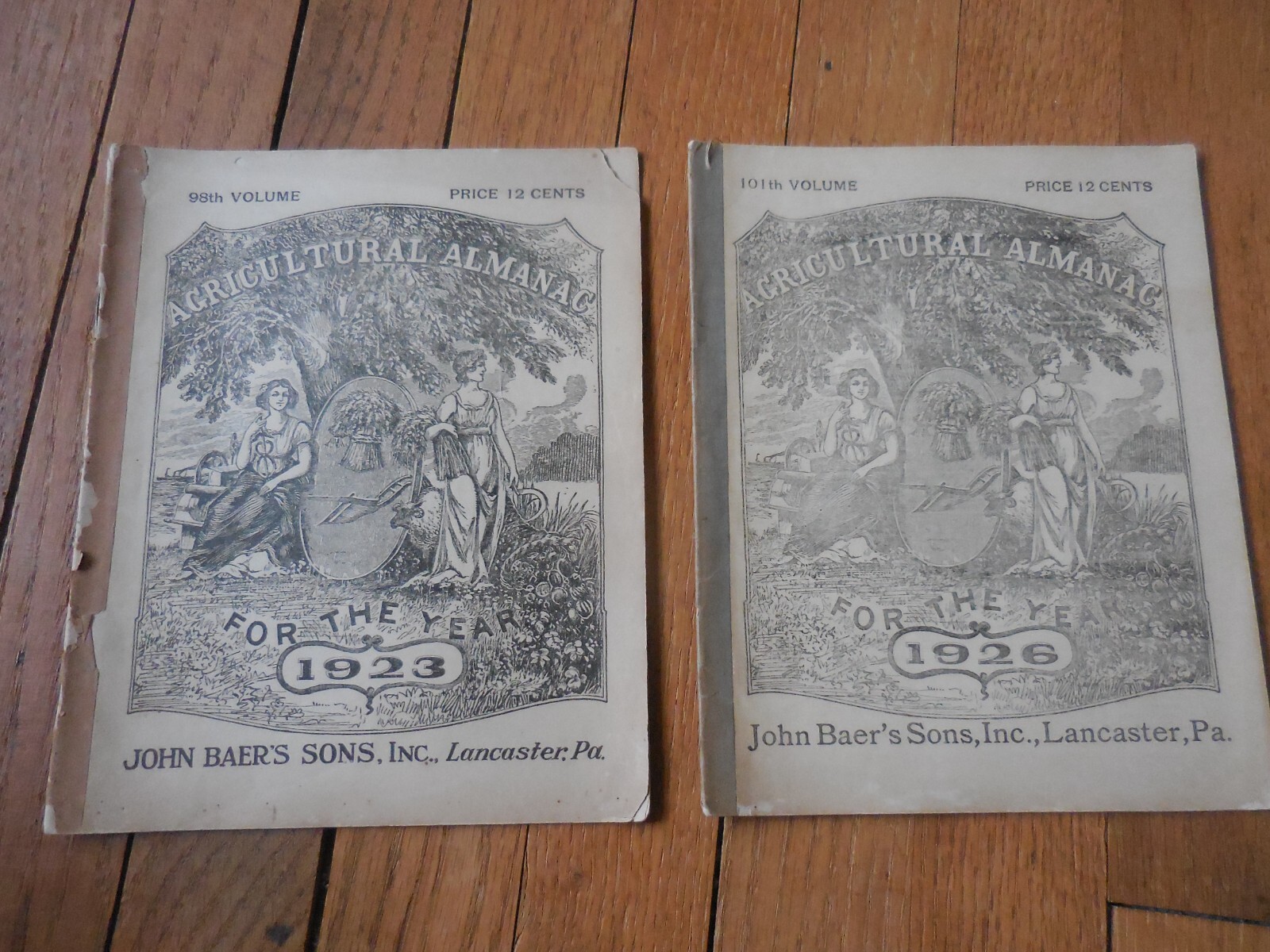 2 Vintage Agricultural Almanacs, Lancaster, PA 1923, 1926, John Baer&rsquo;s Sons