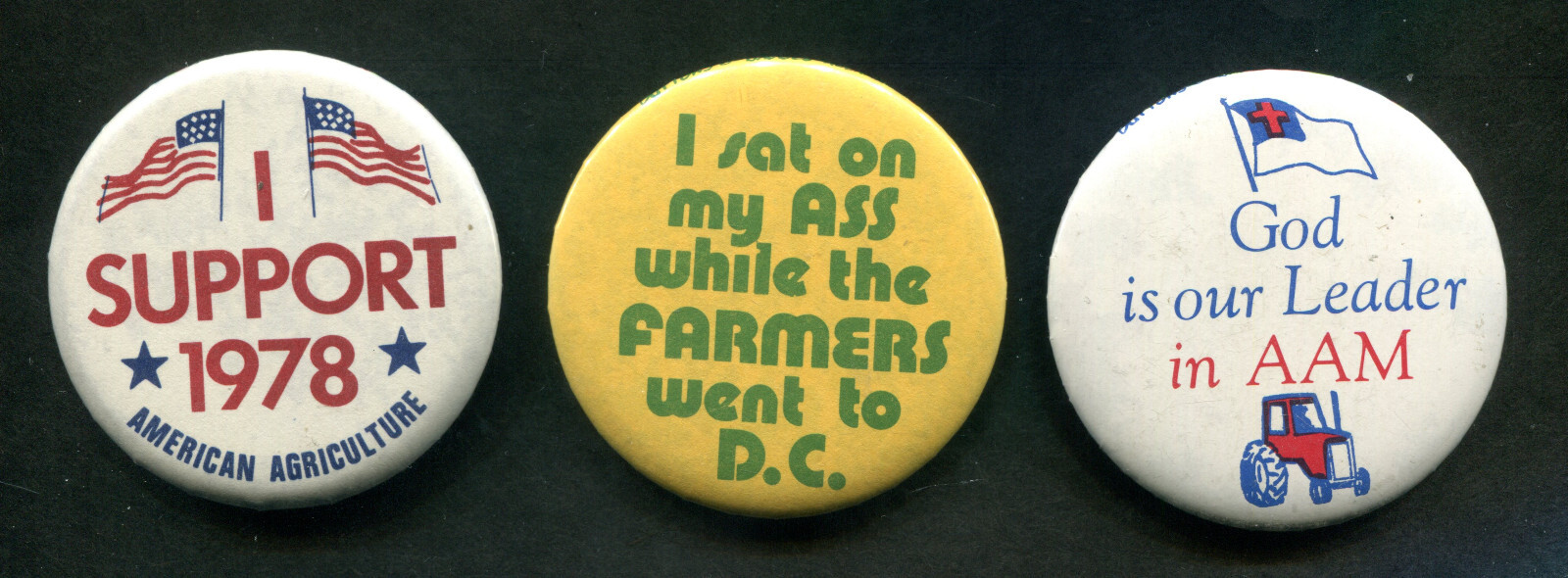 AAM, American Agriculture Movement, 3 Pinback Buttons