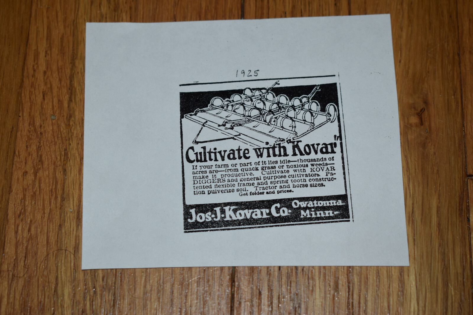 Vintage 1925 Kovar Co Weed Digger Farm Implement Brochure OWATONNA MN w Envelope