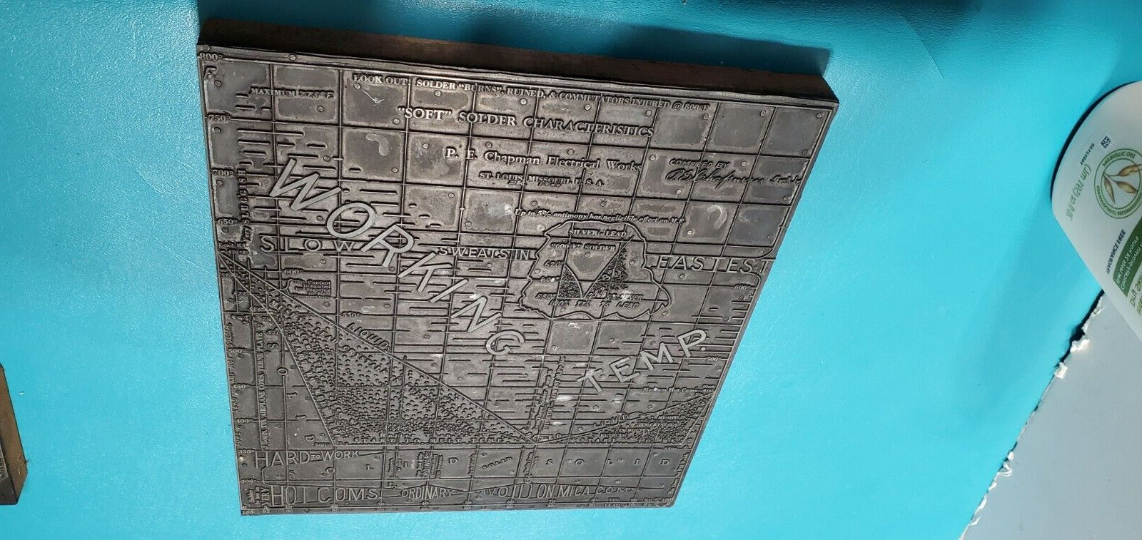 Vintage LARGE CHAPMAN Electric SOFT SOLDERING Copper PRINTING PLATE Block
