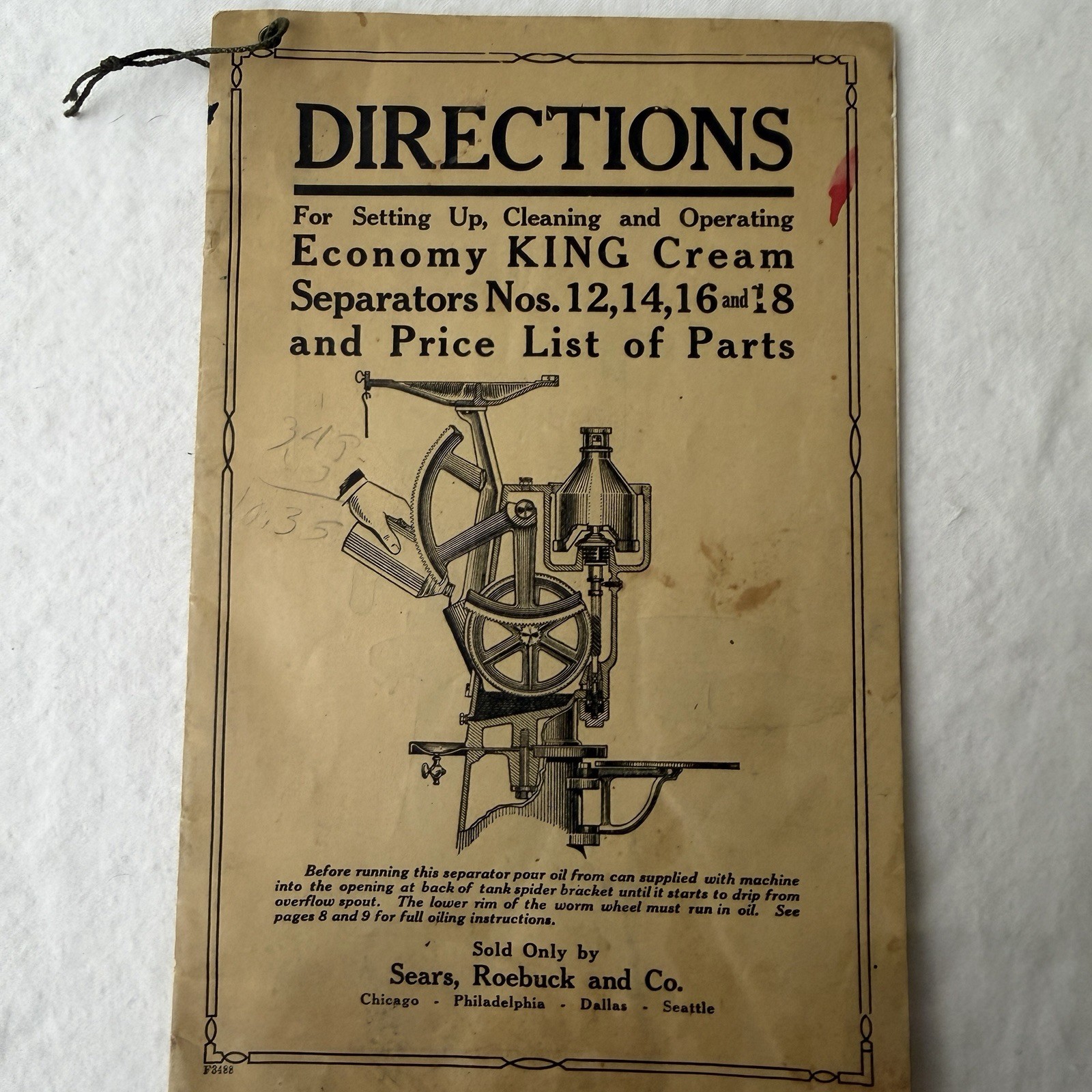Vintage Economy King Cream Separator Manual Sears Roebuck No 12 14 16 18 Parts