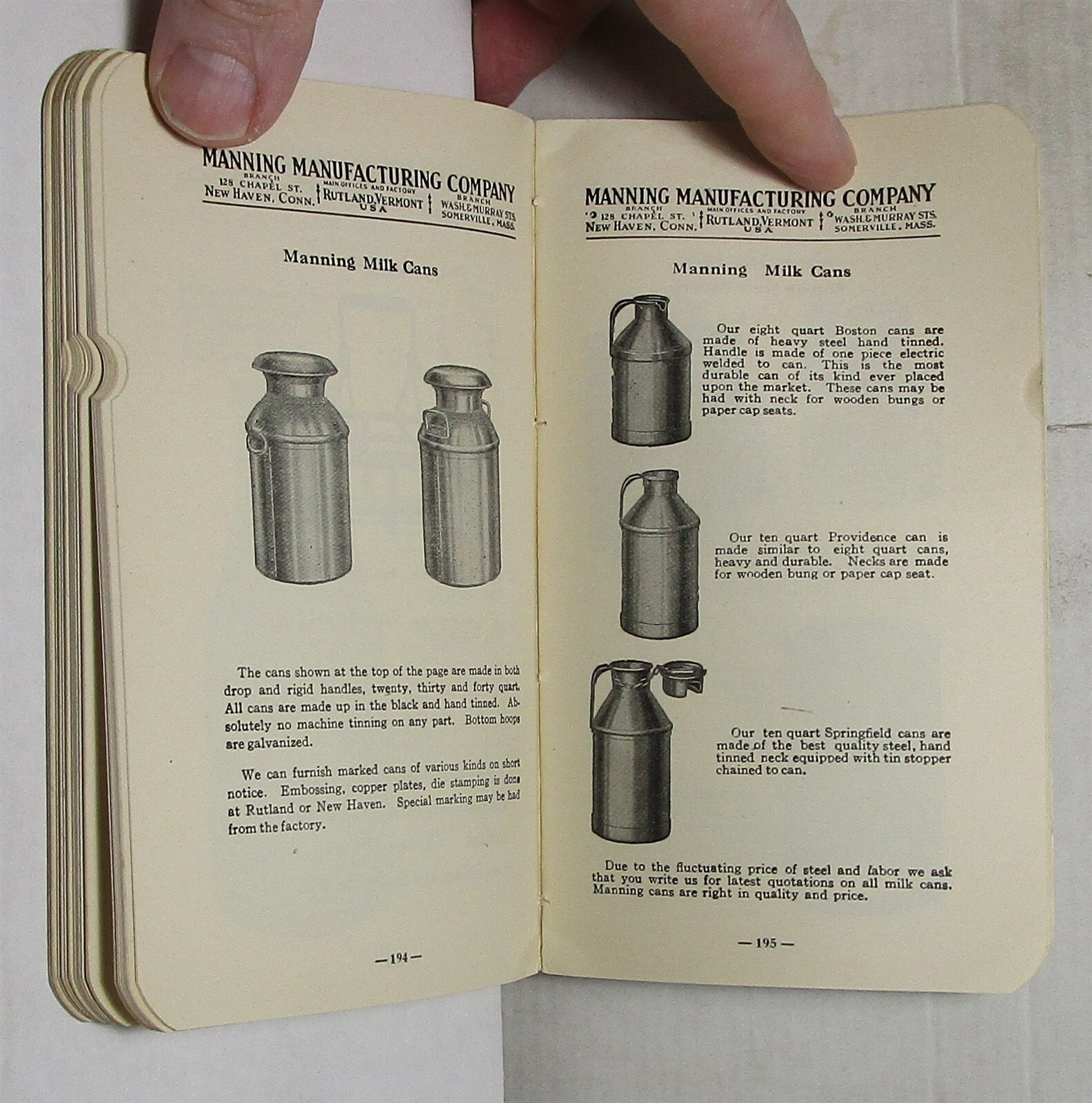 1920s catalog of Manning Manufacturing dairy equipment (Rutland, Vermont)