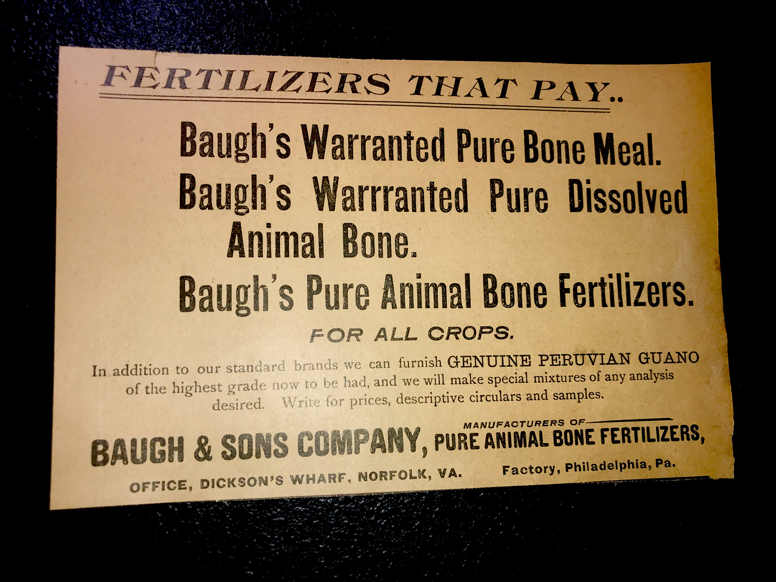 1900 Baugh & Sons Fertilizer Farm Advertising – Richmond – Virginia