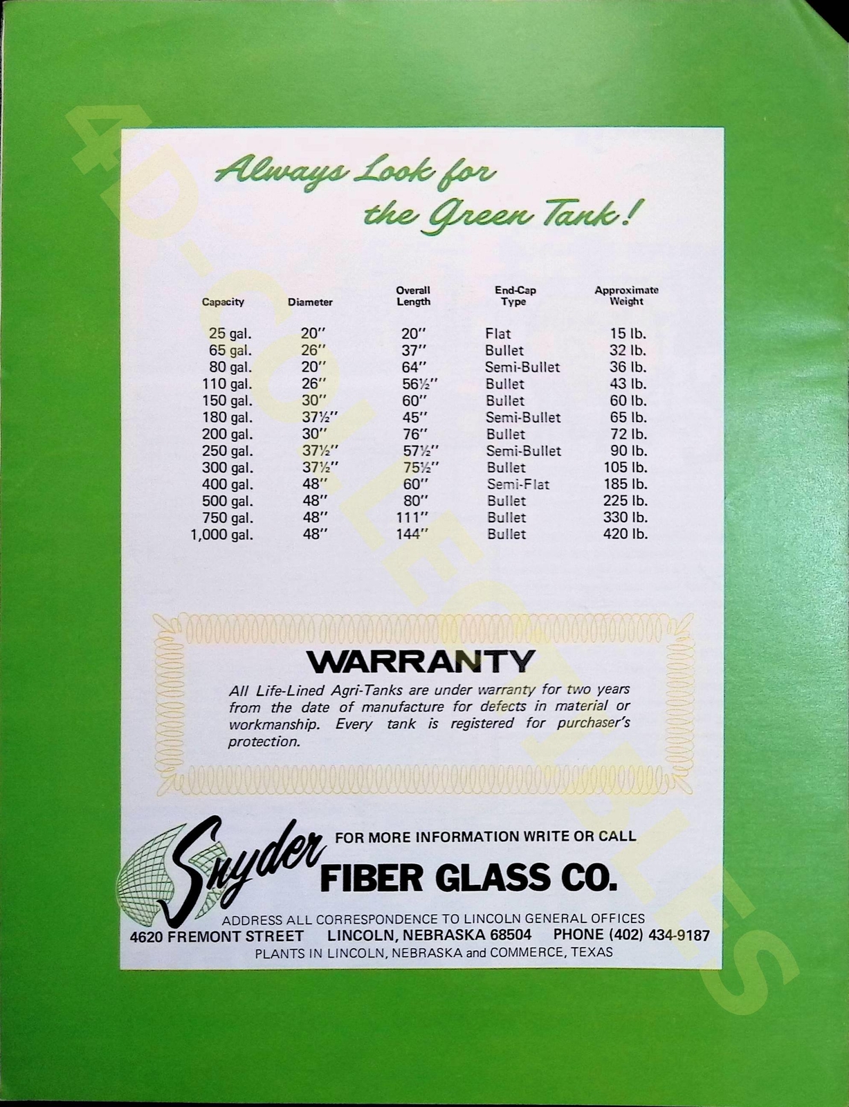 Vintage Farm Brochure Snyder Life-Lined Agri-Tanks 1960s
