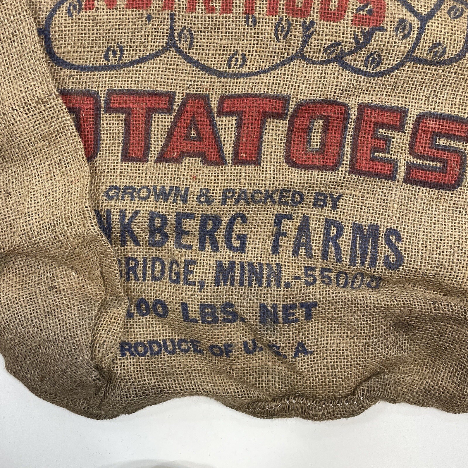 Vintage Burlap Sack Bag Advertising USA Best Bet Potatoes Munkberg Farms