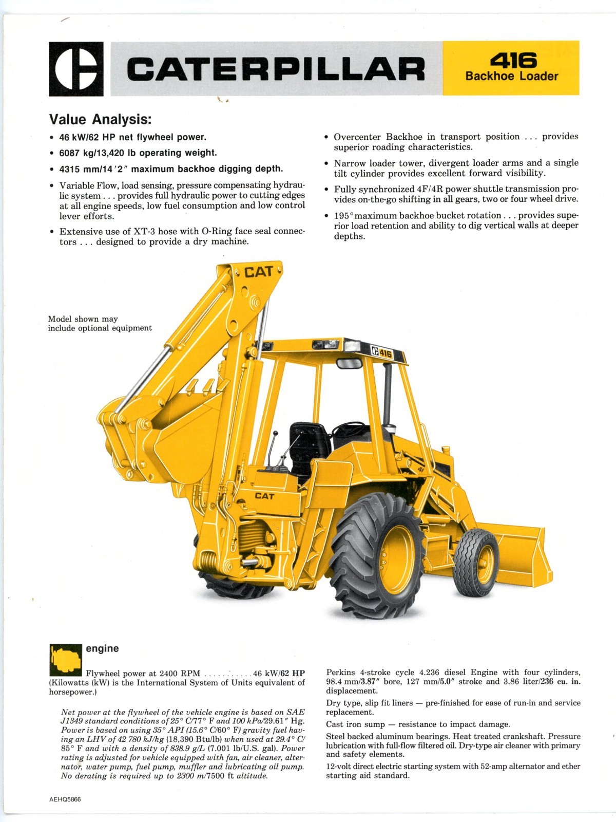 Caterpillar 416 backhoe Loader 1985 sales brochure
