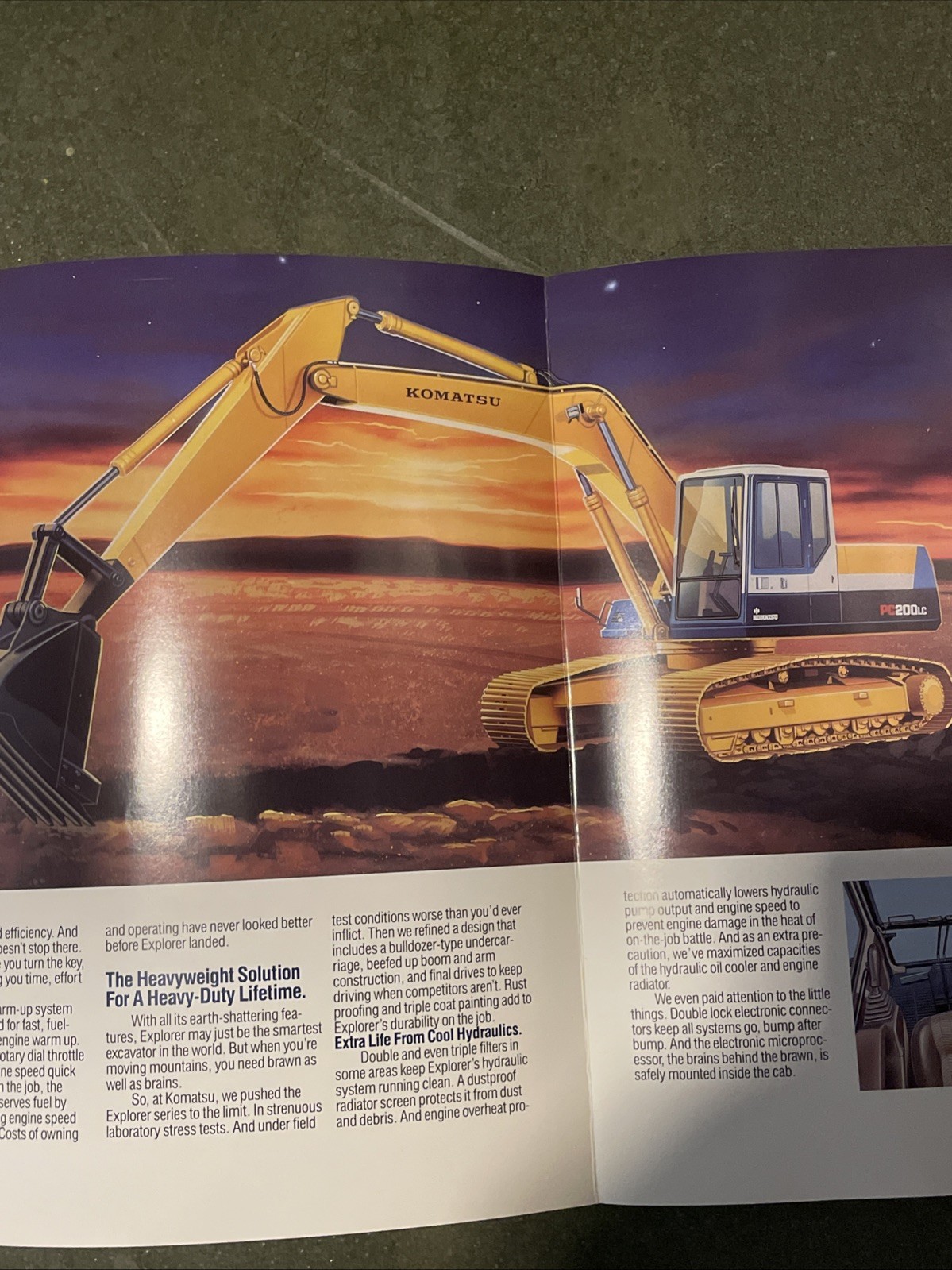 1980s Komatsu Explorer Series Excavator Features Construction Sales Tri-Folder