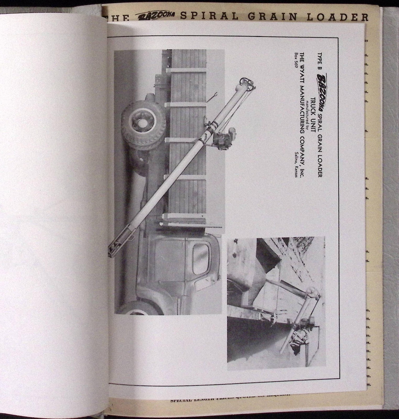 1952 Bazooka Spiral Grain Loader Brochure Folder Wyatt Mfg Co Salina KS