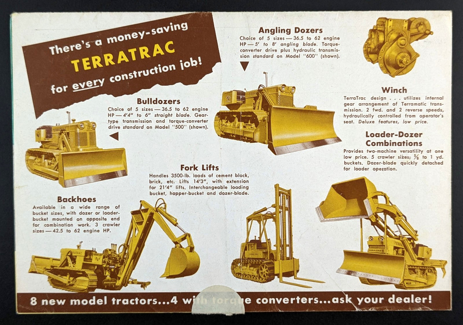 1965 Terratrac 600 Loaders & Dozers Brochure Mailer American Tractor