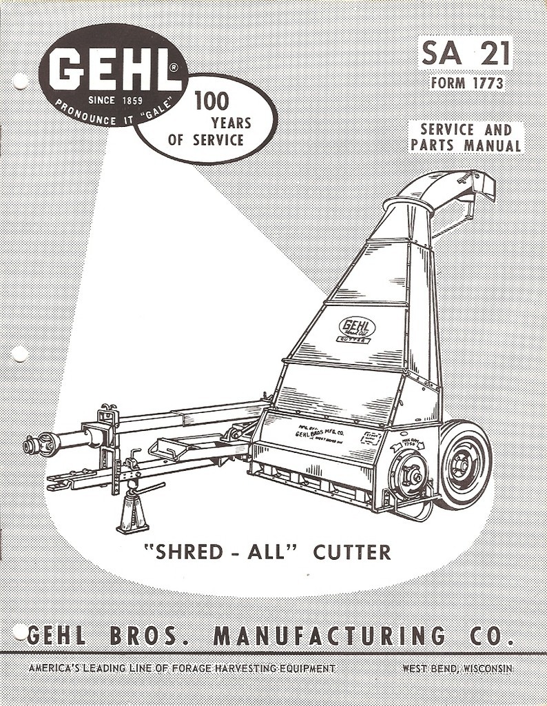 Farm Manual – Gehl – SA 21 – Shred All Cutter – Service Parts (FM170)