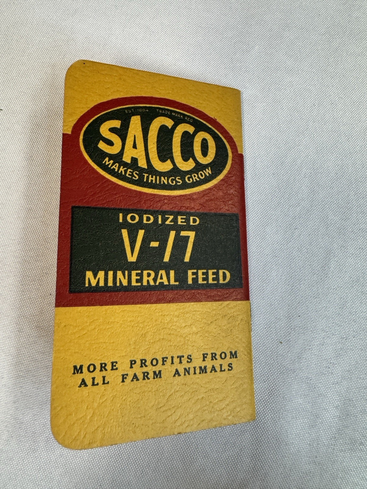 Vintage SACCO Fertilizer Iodized V-17 Mineral Feed Pocket Notebook Unused Memo