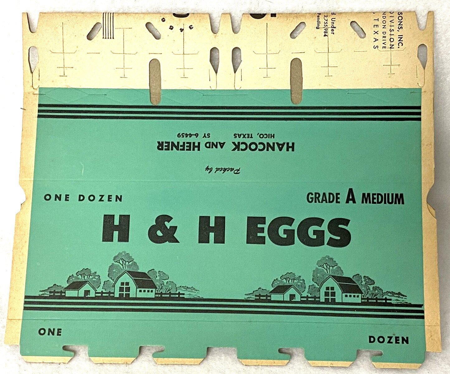 VINTAGE EGG CARTON,NEW OLD STOCK NOS,HANCOCK & HEFNER,ONE DOZEN 2×6,COLLAPSED,TX