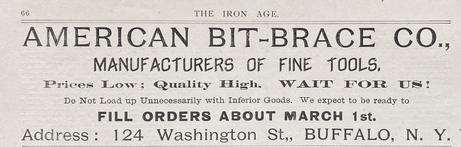 1888 AD.(XH7)~AMERICAN BIT-BRACE CO. BUFFALO, NY. FINE TOOLS MFG. CO.