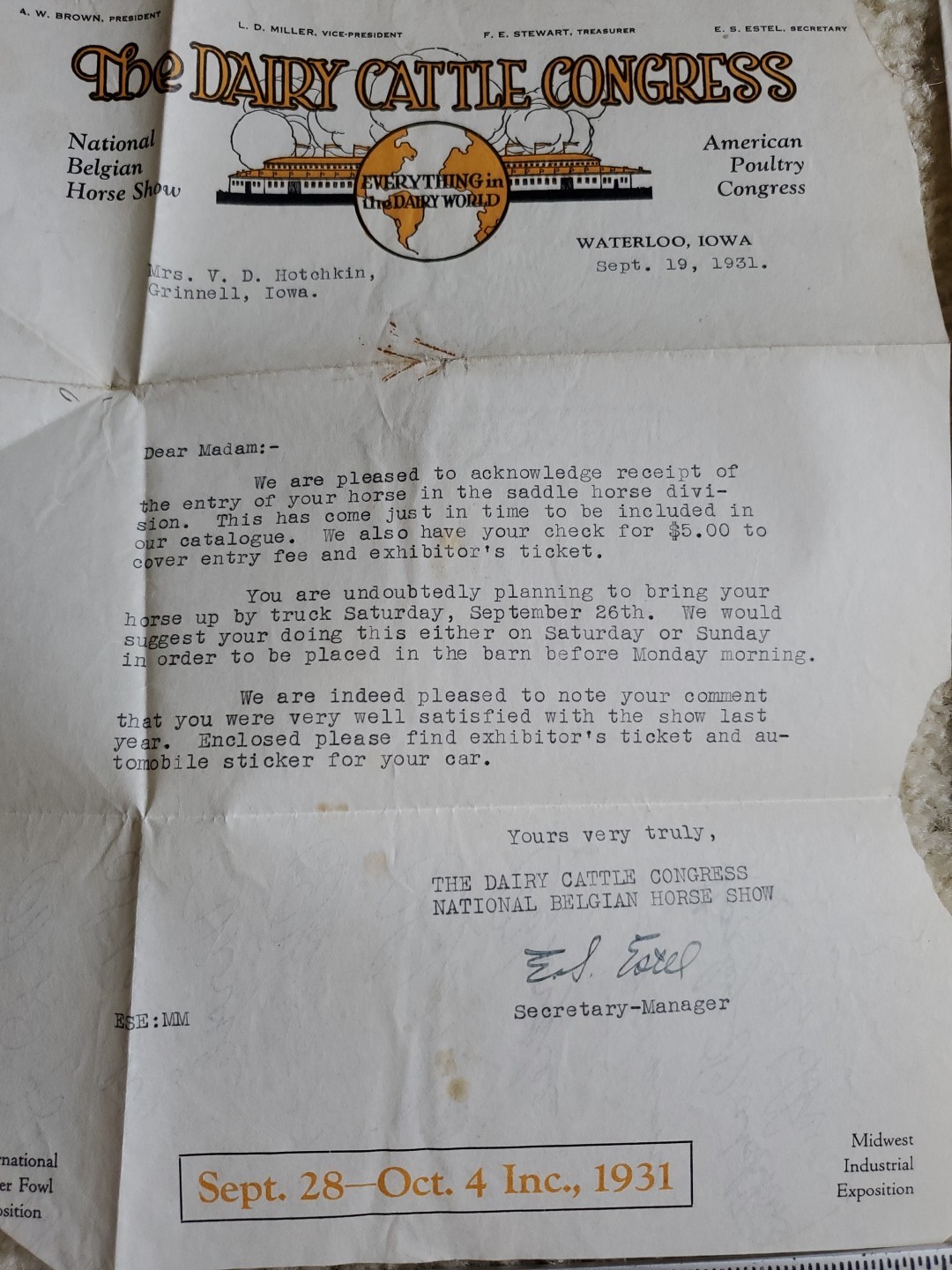 Vintage 1930s Dairy Cattle Congress Waterloo Iowa Books Ephemera Letterhead
