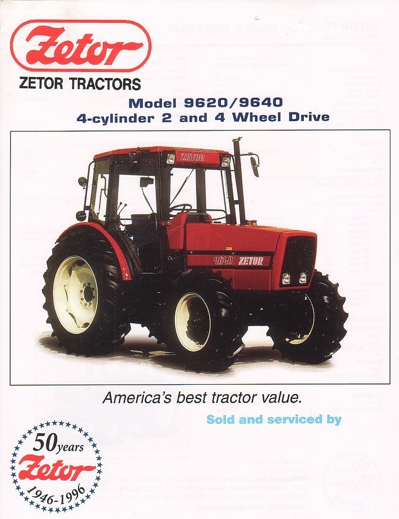 Farm Tractor Brochure – Zetor – 9620 9640 – 50th Anniversary – 1996 (FB551)