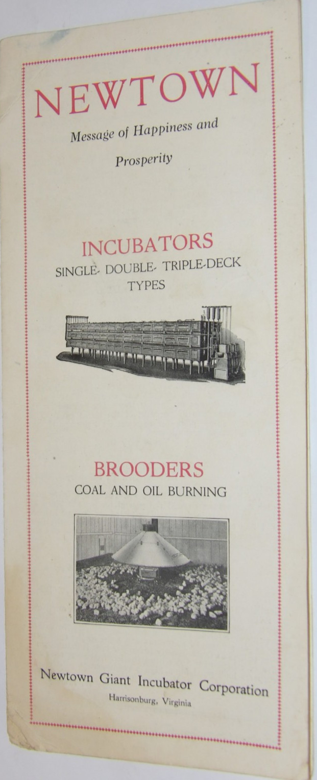 VINTAGE 1925 NEWTOWN OIL LAMP-HEATED INCUBATORS BROCHURES! 4 PCS/HARRISONBURG,VA