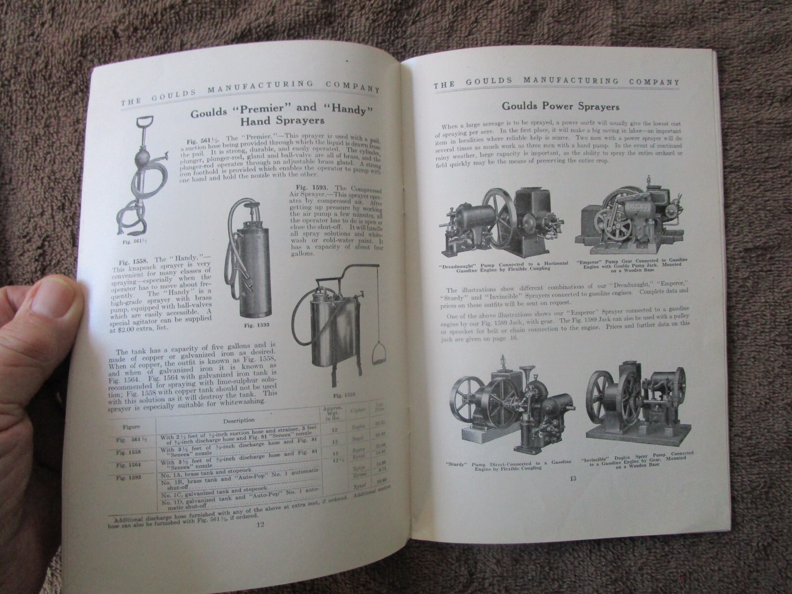 GOULDS MANUFACTURING CO. SPRAYERS – SENECA FALLS, N.Y. – Catalog/Prices – 1916