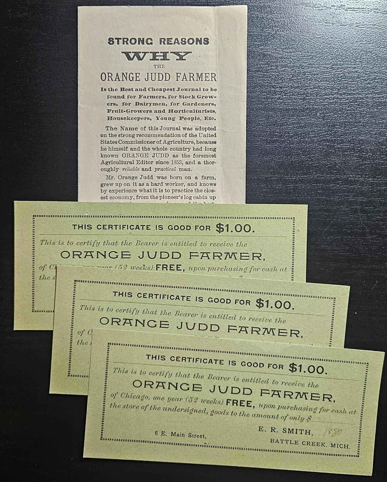 Orange Judd Farmer Magazine Advertising Brochure 3x Coupons Chicago IL c1880