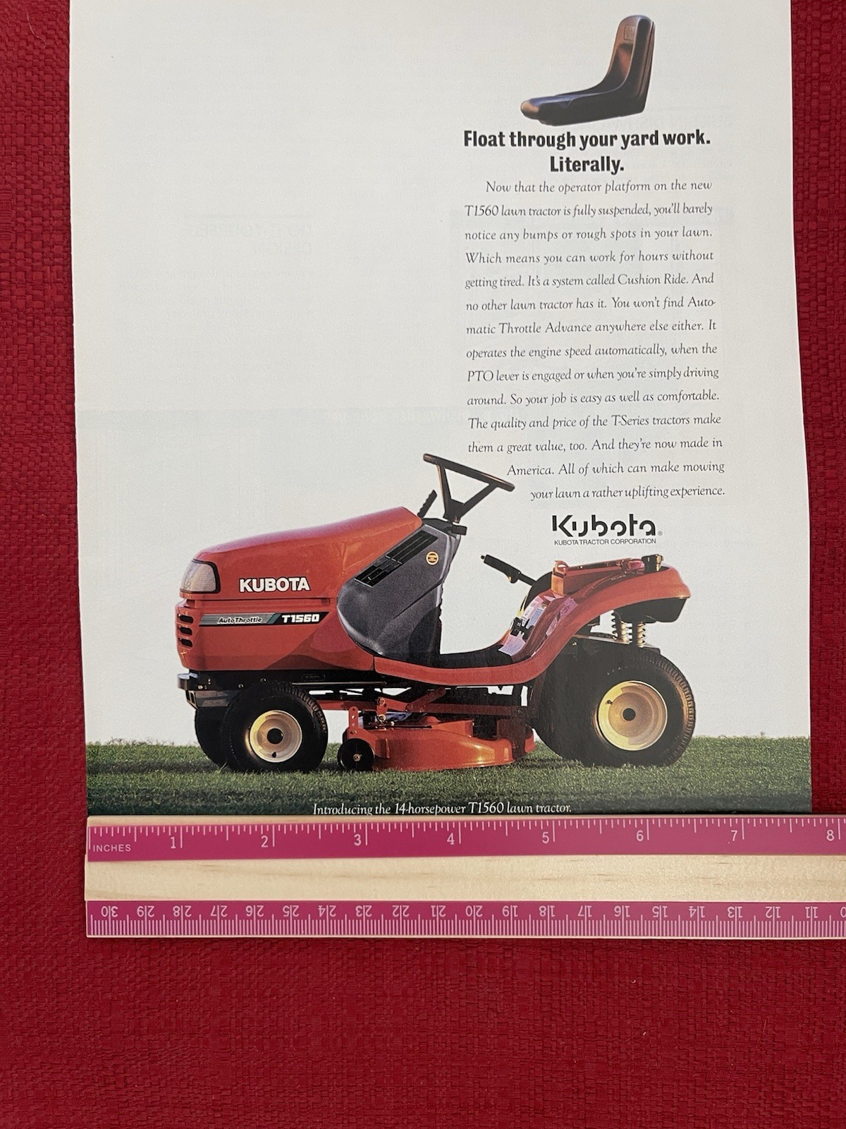 Vintage 1995 Kubota Garden Tractor Riding Lawn Mower Print Ad