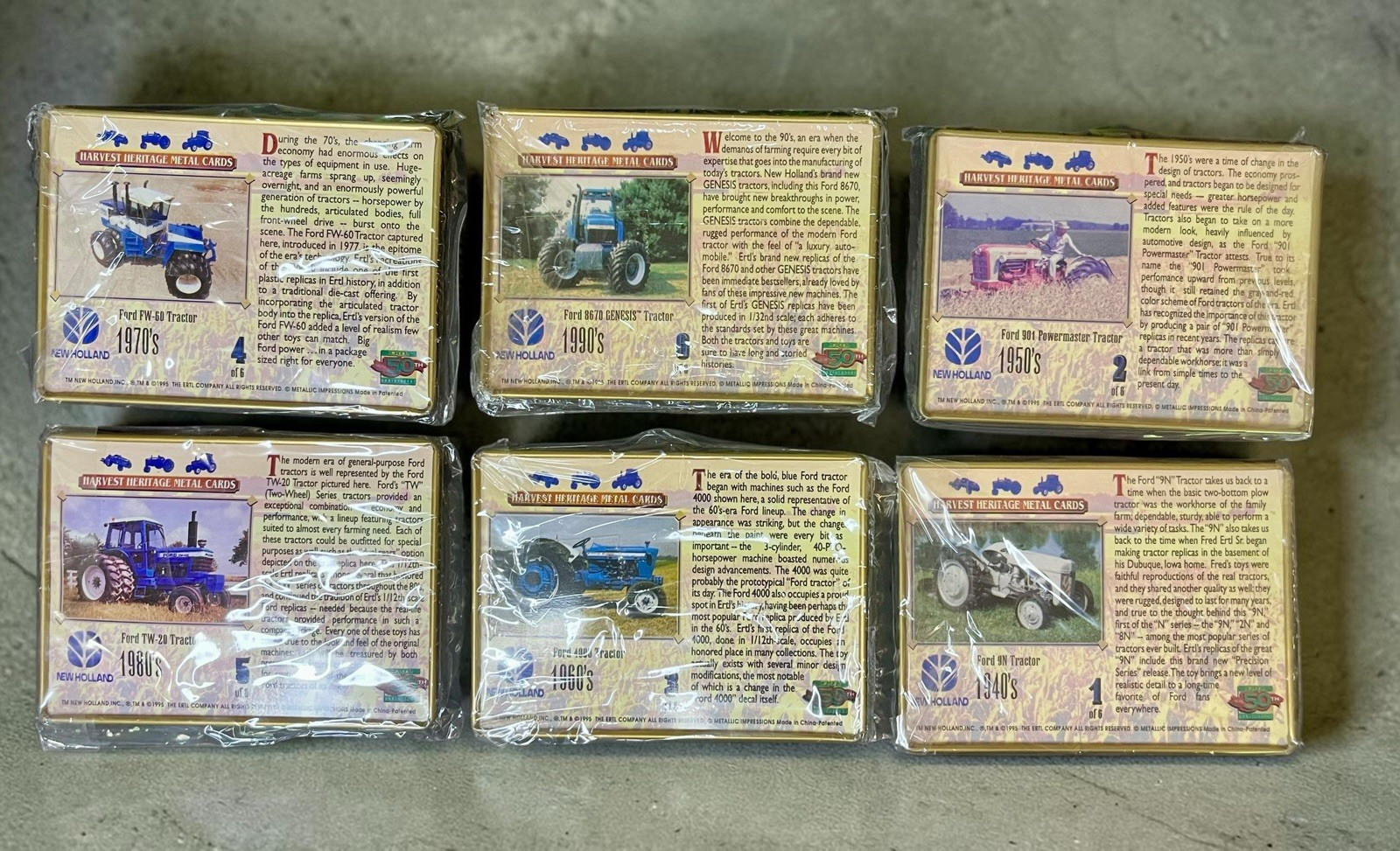 1995, ERTL 50th Ann., Harvest Heritage 6 Collector Cards In Tin New Holland NIOB