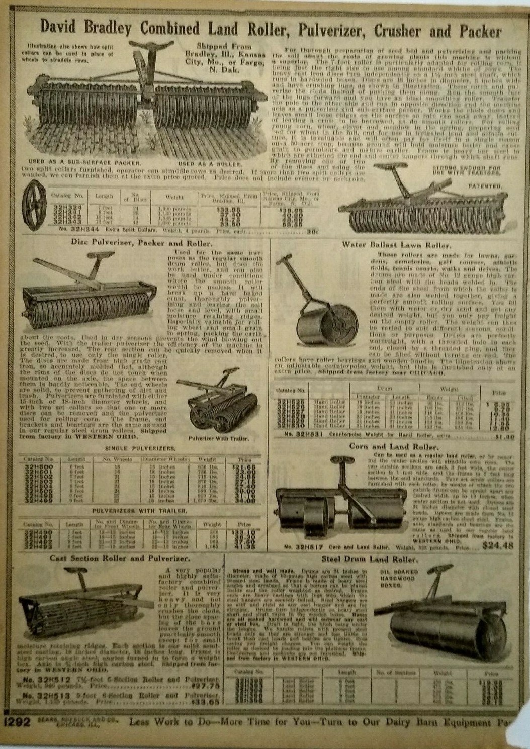 1917 David Bradley Farming Machinery Art Sears Catalog Page Vintage Print Ad