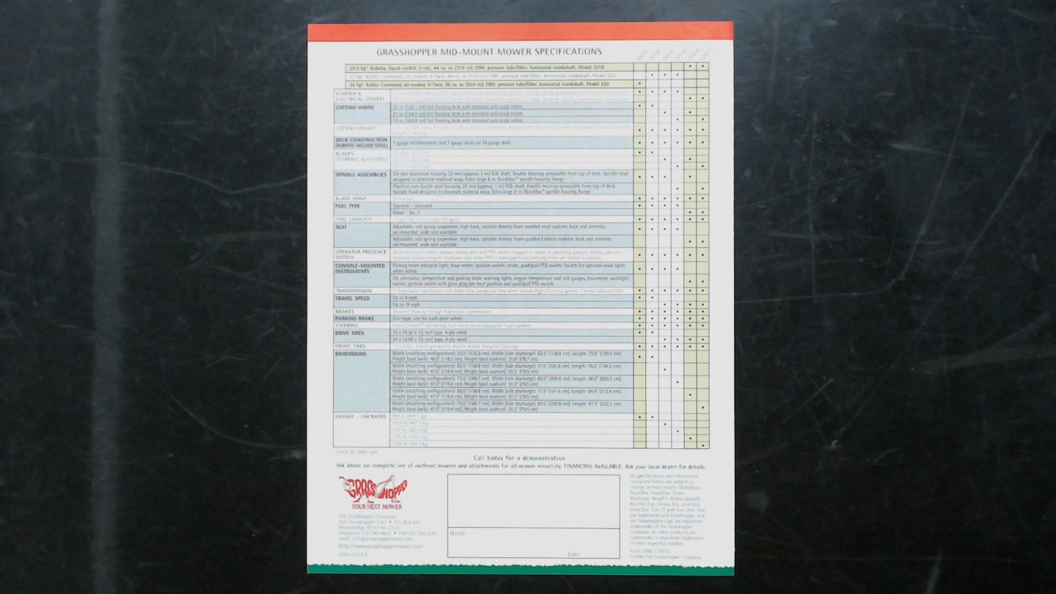 Grasshopper 200 & 300 Series M1 Mid-Mount Mowers Brochure Vintage