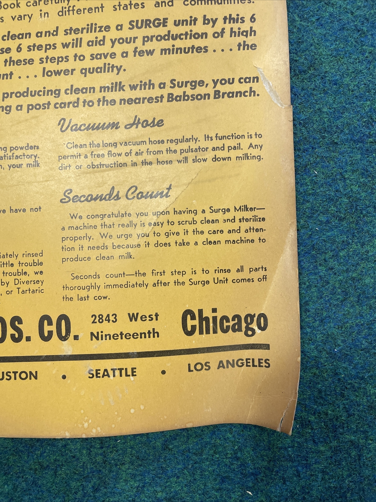 VTG Babson Bros. “SECONDS COUNT” Milking Equipment Sterilization 22”x14” Poster
