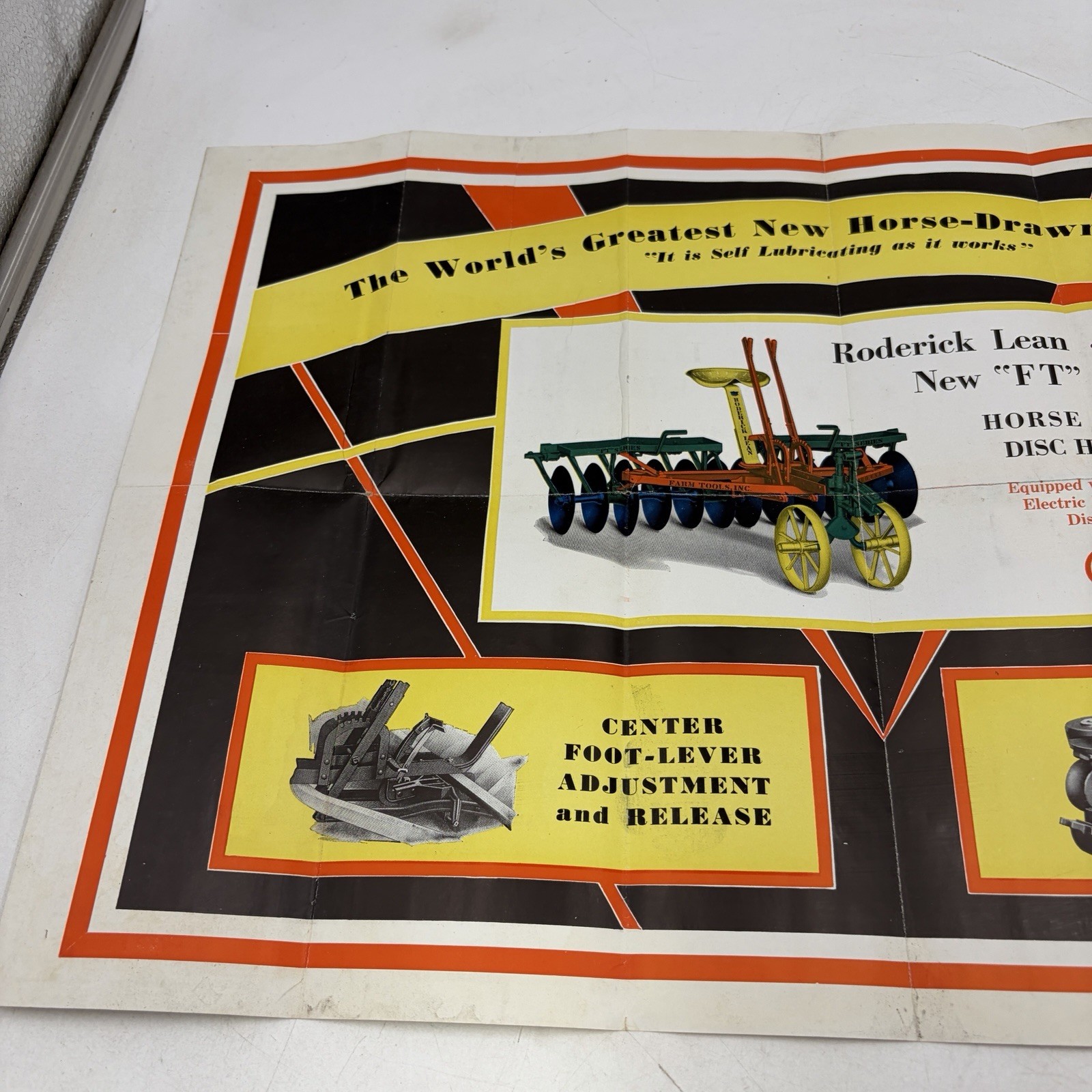 VTG 1938 RODERICK LEAN DISC HARROW ADVERTISING POSTER/BROCHURE! MANSFIELD, OH!