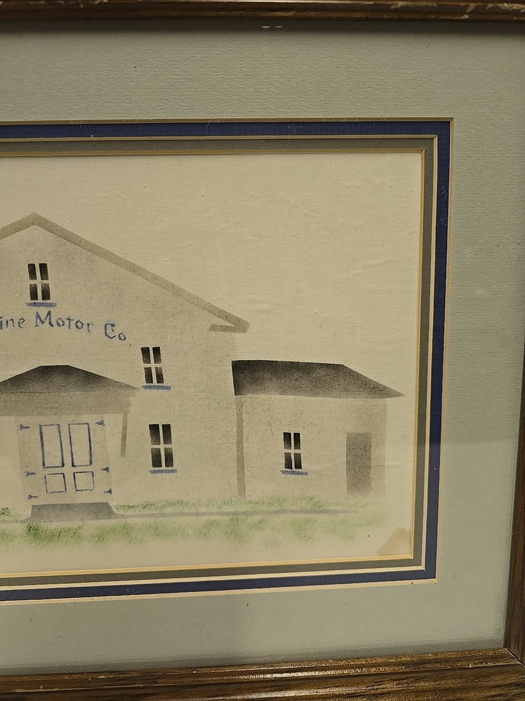 Vintage Klavine Motor Co Geneseo IL Textile Shop Painting Framed New Idea Dealer