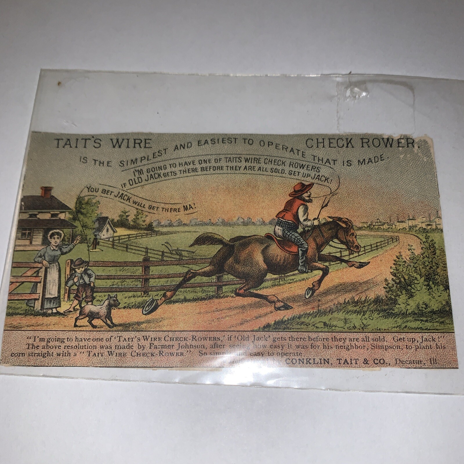 Vintage Advertising Card Tait’s Wire Check Rower Farming Equipment