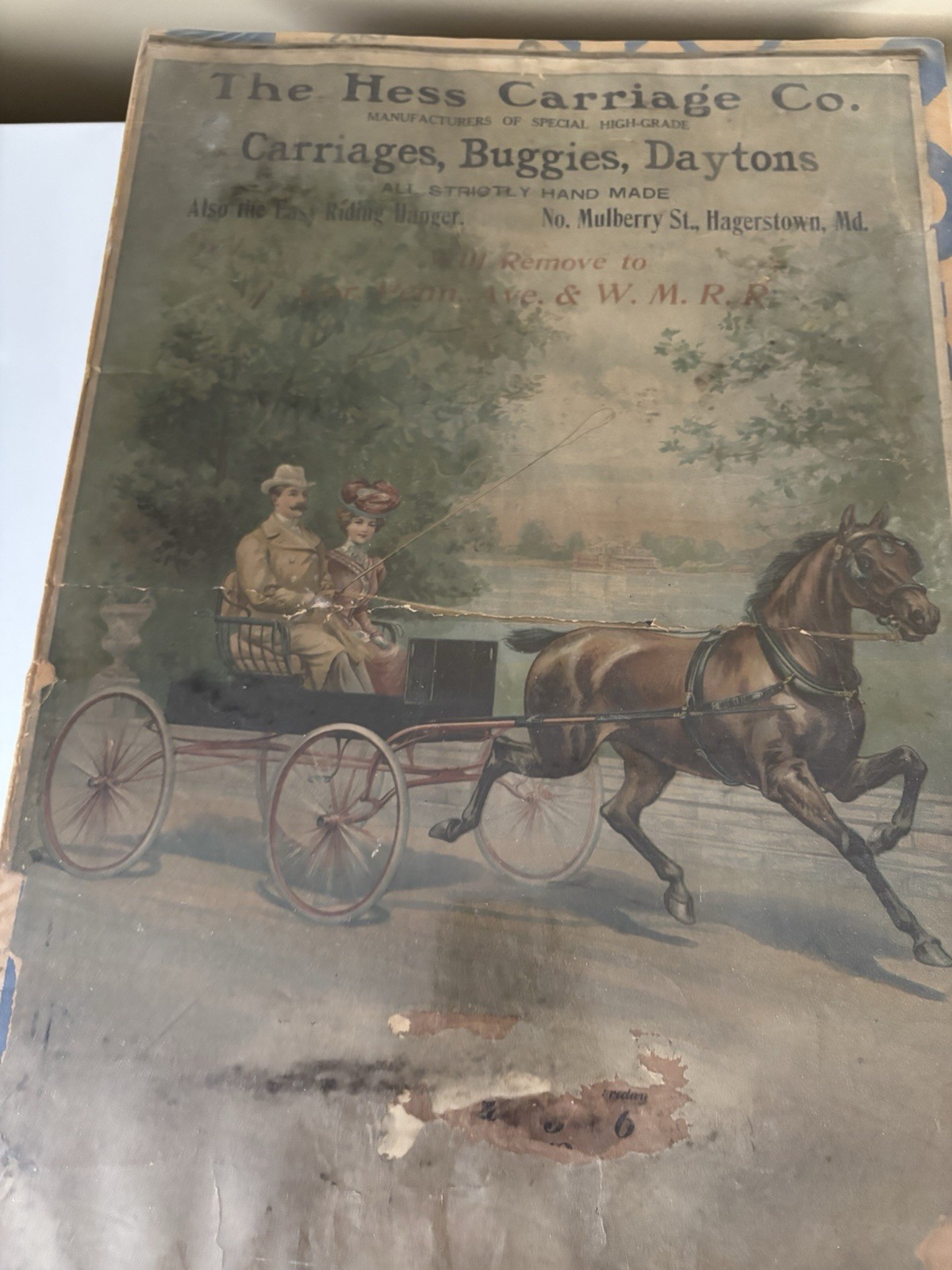 The Hess Carriage Co. Vintage Advertisement Sign Carriages Missing Calendar Part