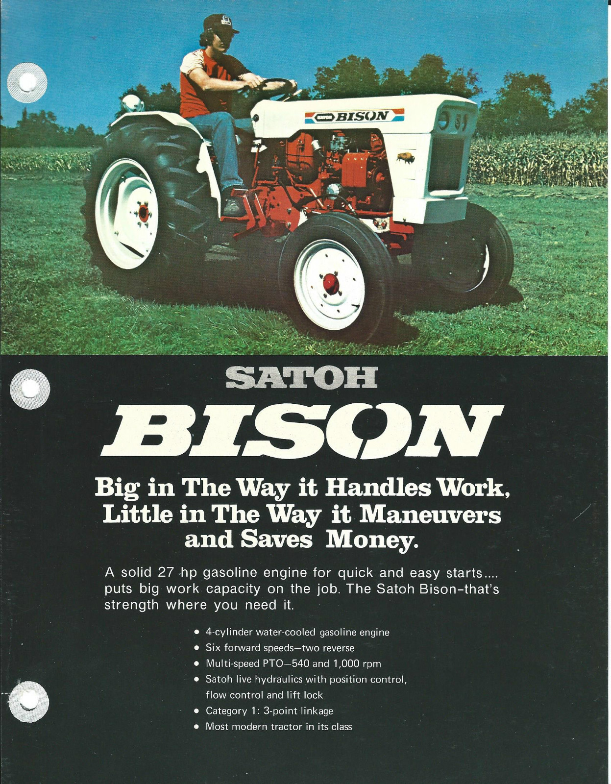 Farm Tractor Brochure – Satoh – Bison – c1970&rsquo;s – in use image (F4493)