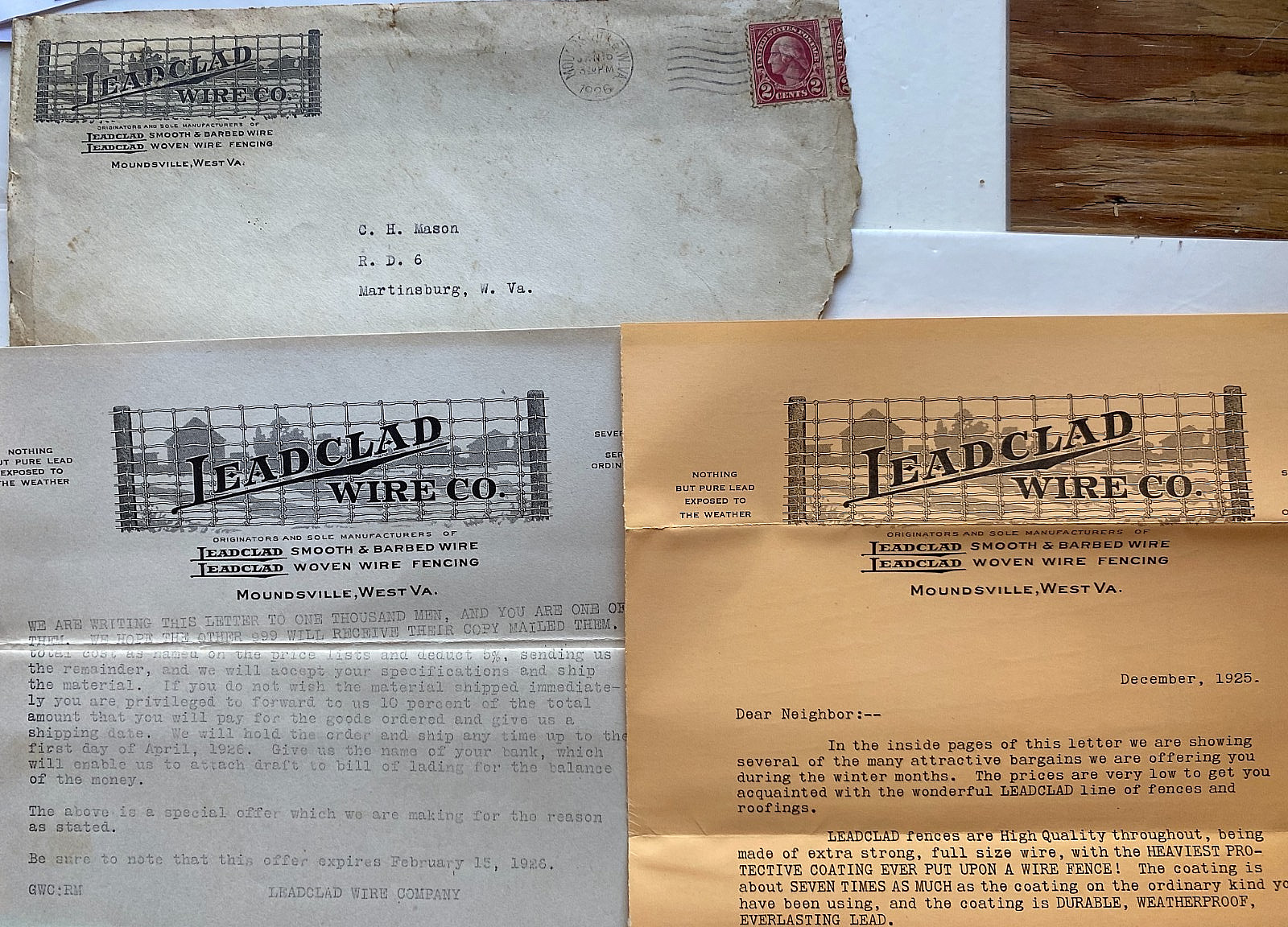 1926 Leadclad Wire Co. Moundsville, WV. Illus. Sales Liter. Envelope, Letterhead