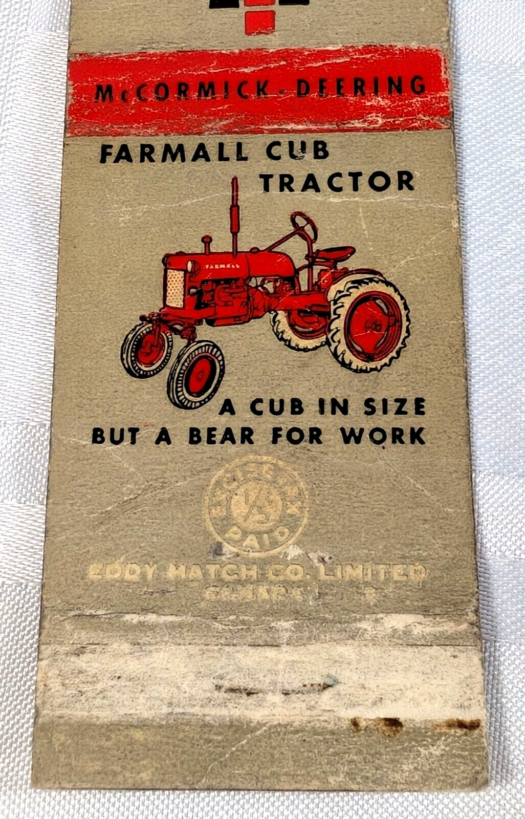 FARMALL CUB TRACTOR ADVERTISING MATCHBOOK TED LEWTHWAITE WOLSELEY FARM FARMS