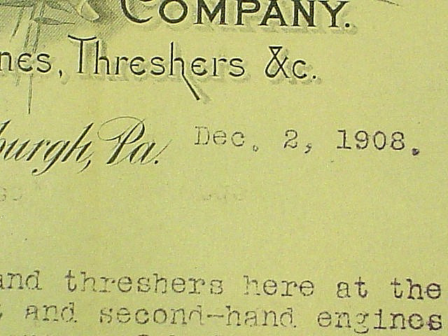 ANTIQUE 1908 HUBER MFG CO. TRACTORS THRESHERS LETTERHEAD LETTER W/COVER & REPLY