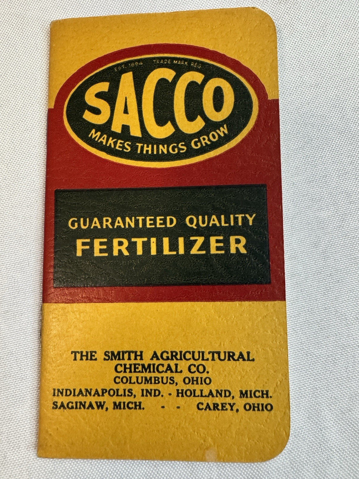 Vintage SACCO Fertilizer Iodized V-17 Mineral Feed Pocket Notebook Unused Memo