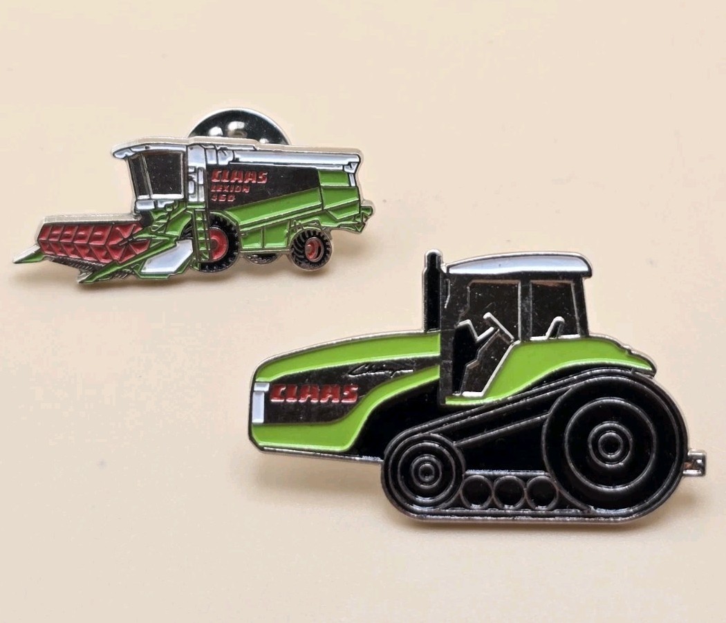 Lot Of 2 Vintage Claas Tractor Enamel Lapel Pin Challenger Agriculture Crawler