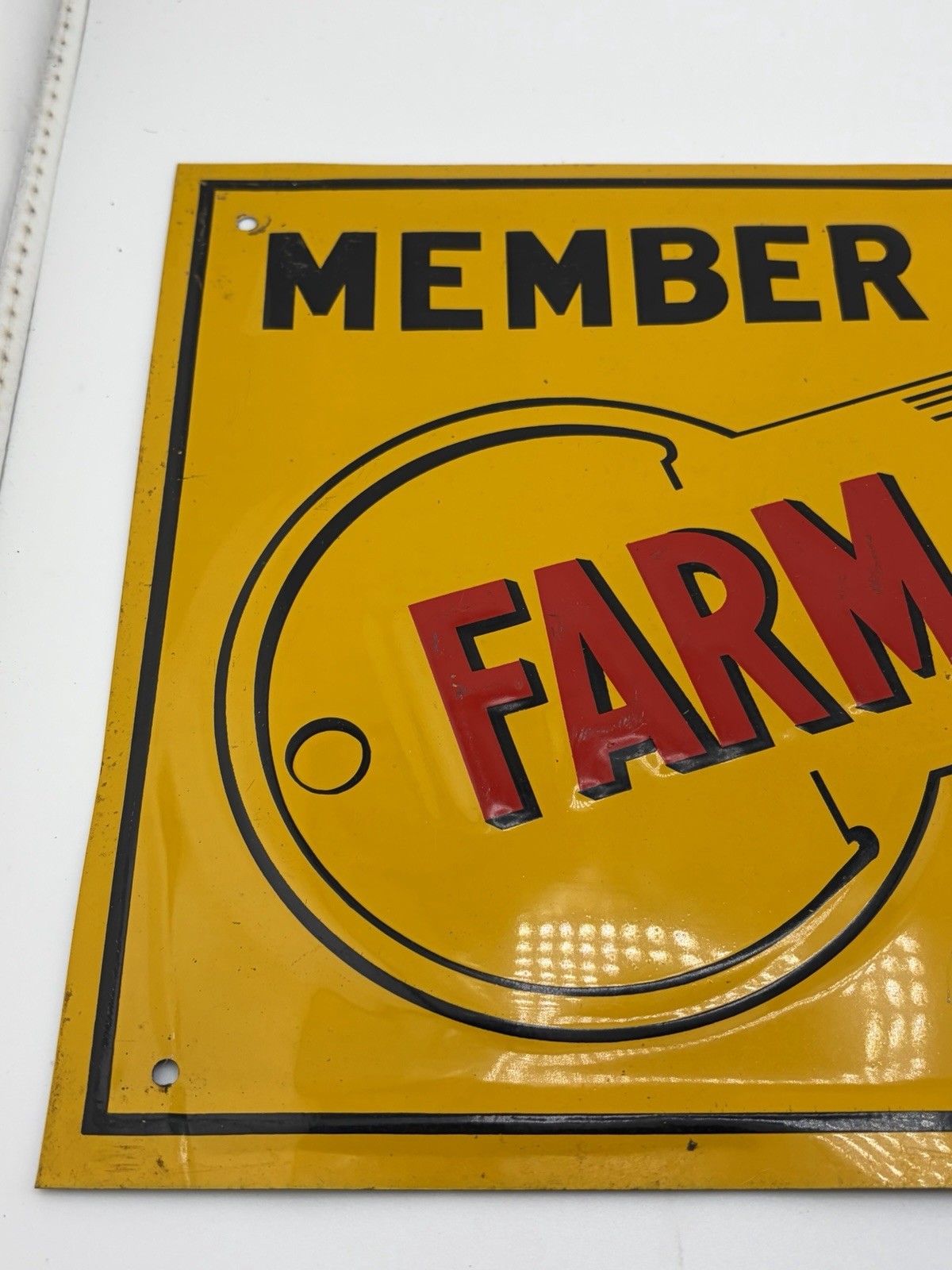 Original MEMBER FARM BUREAU Empire State TIN LITHO Barn SIGN Metal Embossed Key
