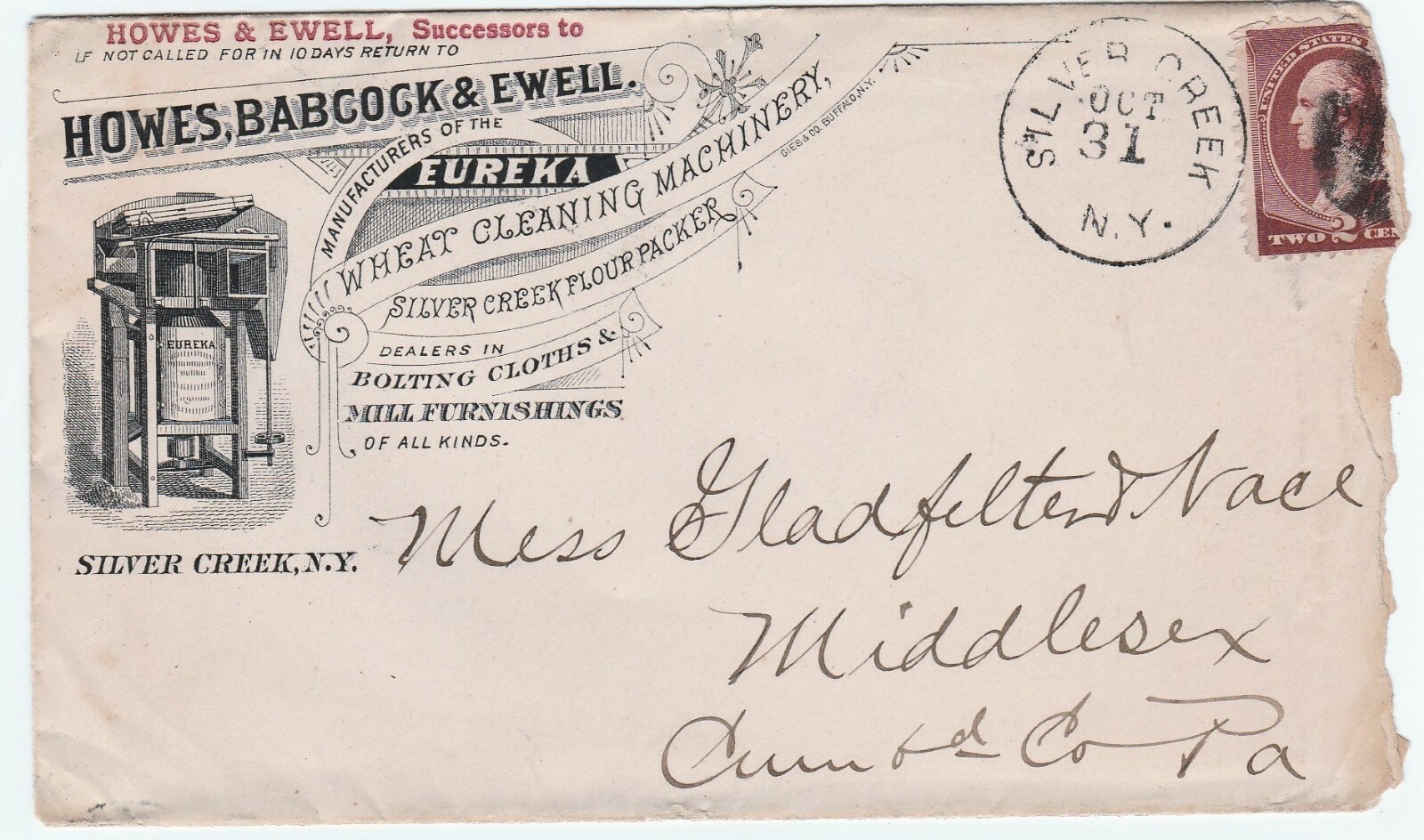 SUPER 1883 Advertising Cover Letterhead& Brochure Eureka Machine Silver Creek NY