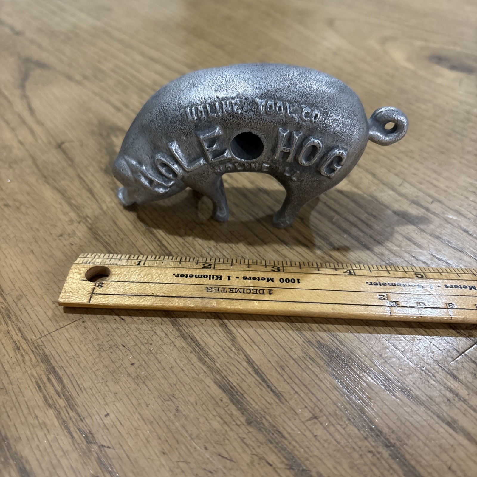 Rare Vintage 1900s Moline Tool Co. Hole Hog Promo Cast Aluminum Paperweight Adv.
