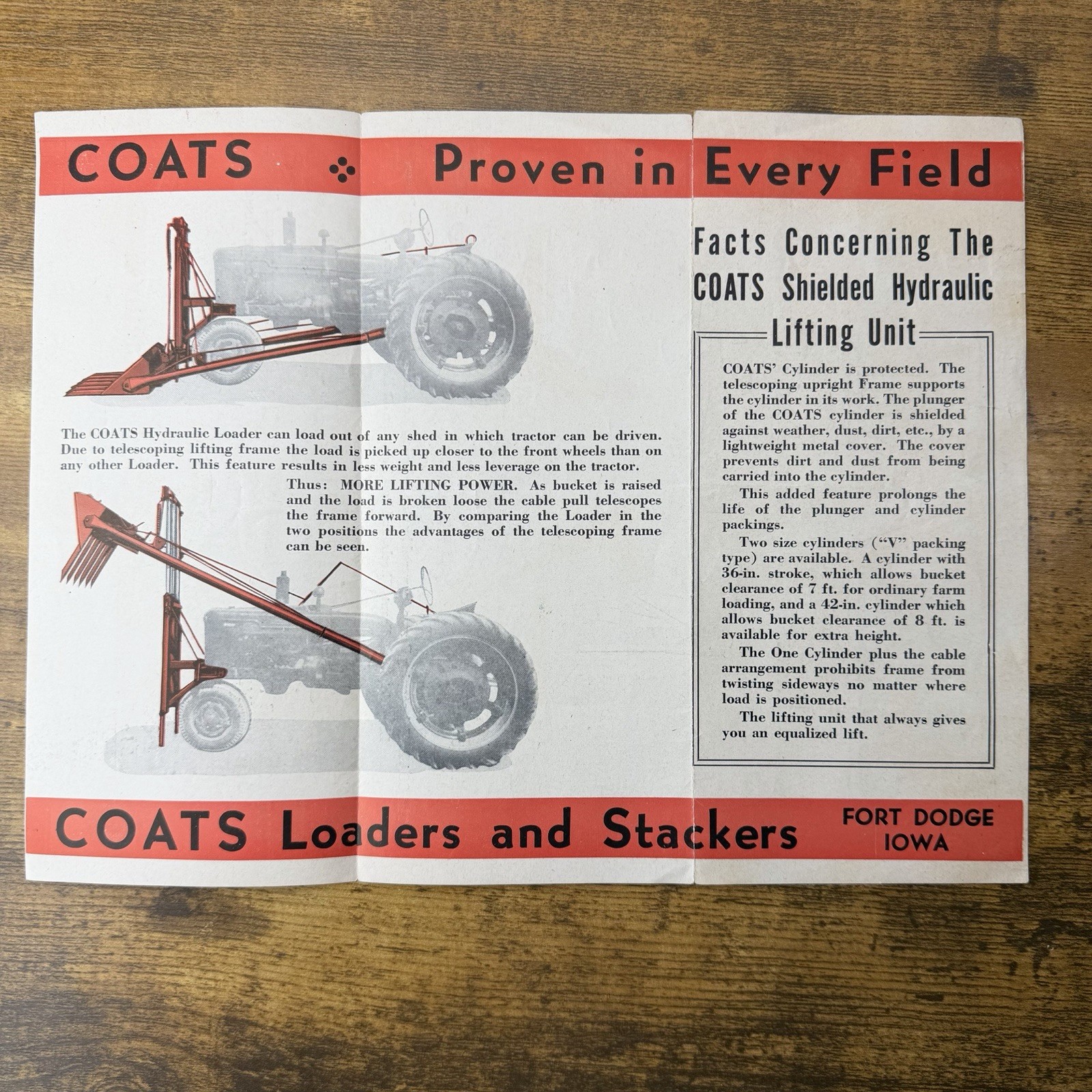 Vintage COATS Single Cylinder Hydraulic Loader Brochure Fort Dodge Iowa Farm