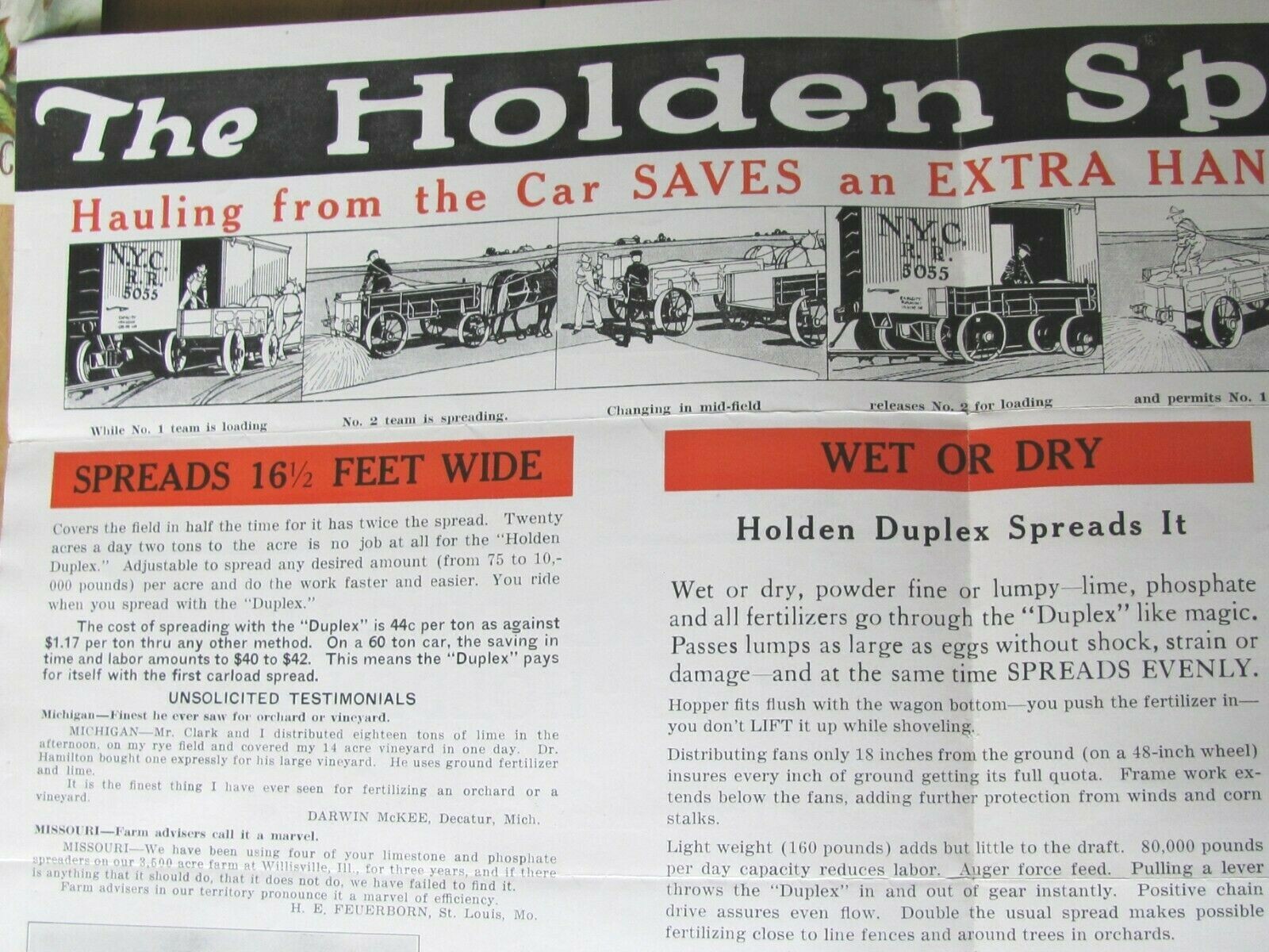 1910&rsquo;s BROCHURE HOLDEN CO PEORIA IL FARM LIME FERTILIZER SPREADER LUTHY & CO