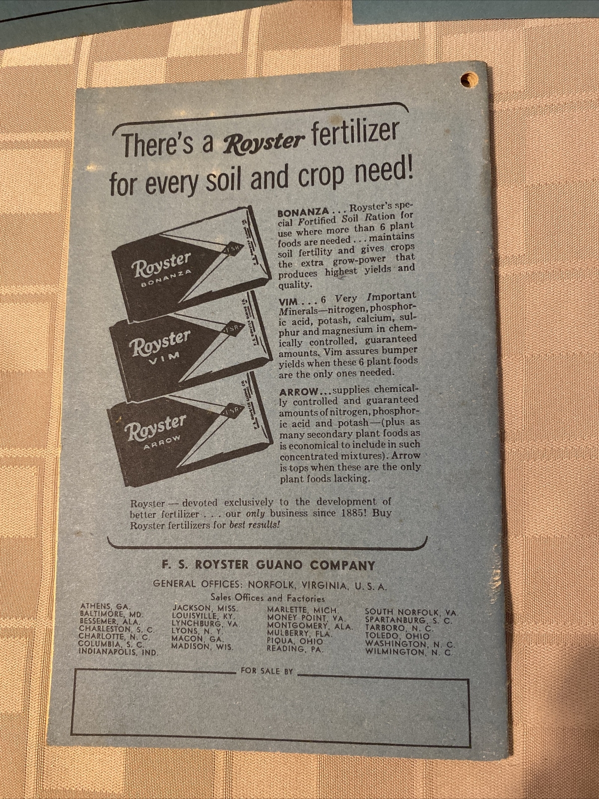 Vintage F.S.Royster Guano Farmer&rsquo;s Almanac