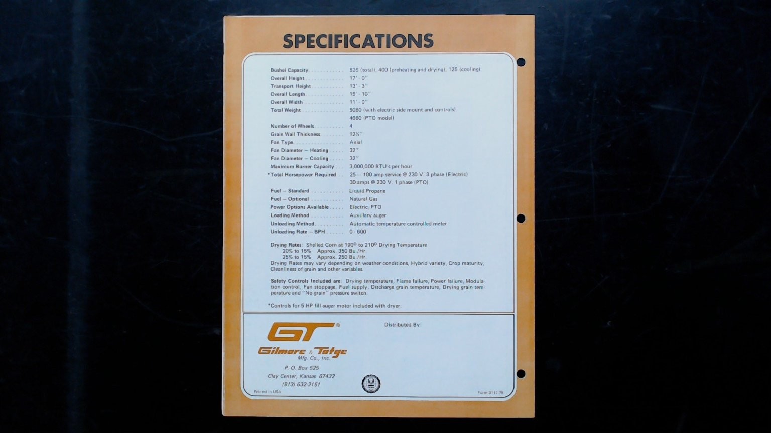 Gilmore & Tatge GT 5700 Ox-O-Wik Continuous Flow Grain Dryer Brochure