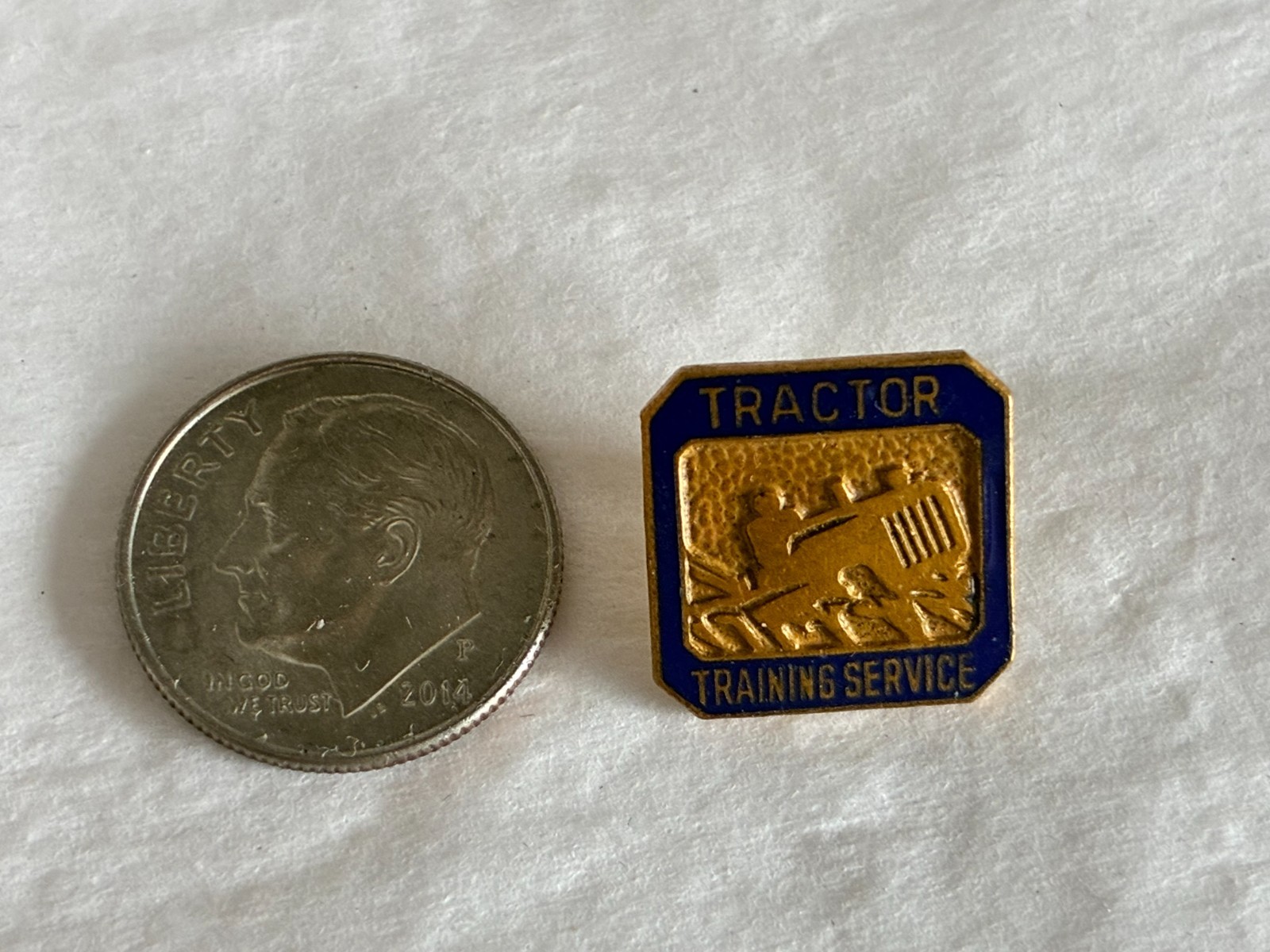 Vintage Blue Enamel and Brass TRACTOR TRAINING SERVICE Lapel Pin