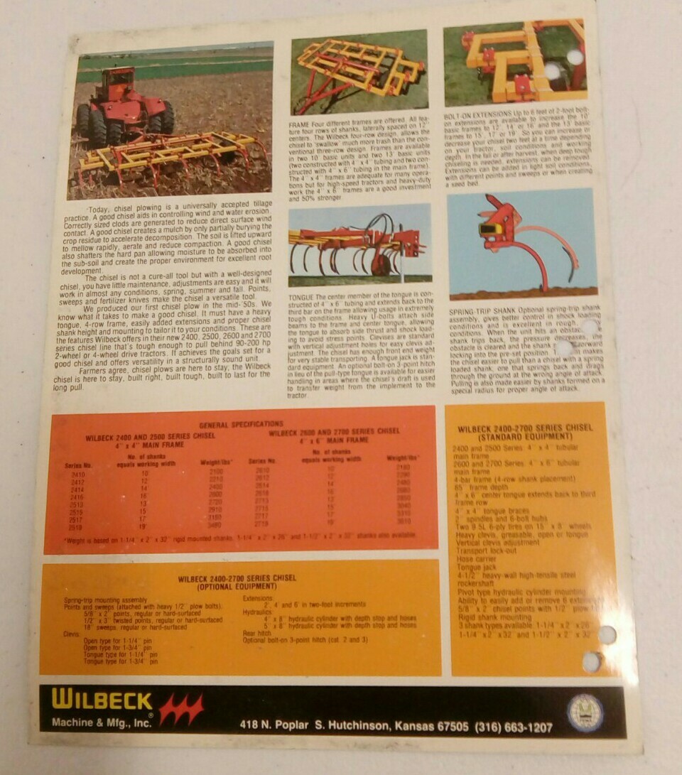 VINTAGE 1970&rsquo;s WILBECK EQUIPMENT WHEELED CHISEL PLOW FARM TRACTOR SALES BROCHURE